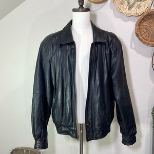 Oversized Mens Vintage Insulated Black Leather Bomber Coat Jacket Size 44 L/XL